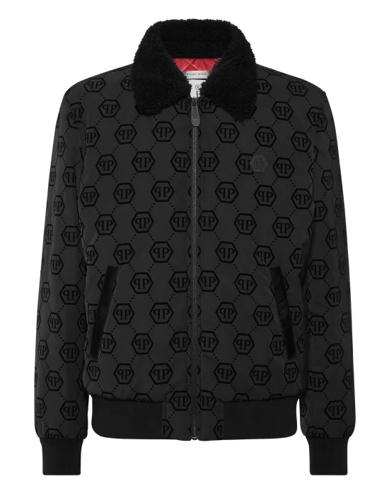 Wool Aviator Bomber with Shearling Collar Monogram