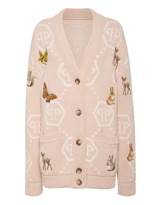 Long Oversized Cardigan with Fairy Embroidery