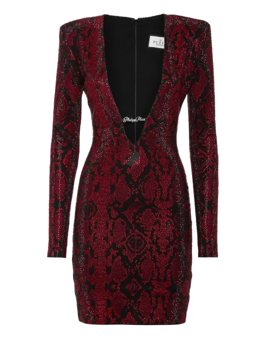 Long-Sleeved Mini Dress Python Strass