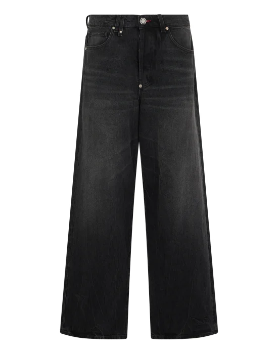 Loose Wide Fit Jeans Embossed Logo