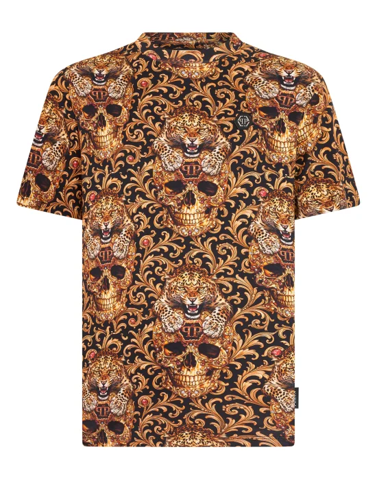 Round Neck T-Shirt All-Over Leopard Skull