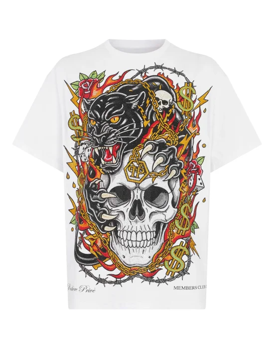 Round Neck T-Shirt Panther Skull Strass