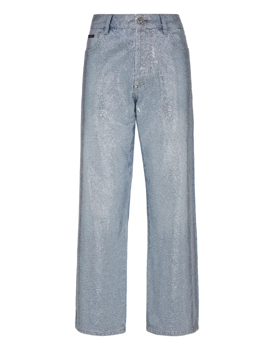 Denim Trousers High Rise Fit Full Crystal