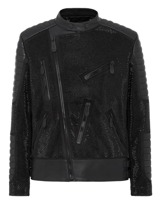 Leather Disco Biker Jacket Crystals