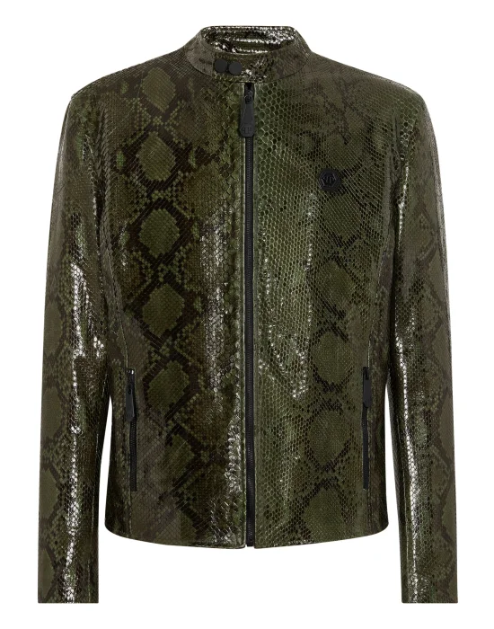 Python Leather Moto Jacket