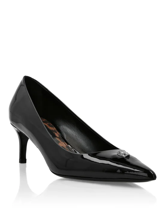 Patent Low Plein Heel Decollete Skull