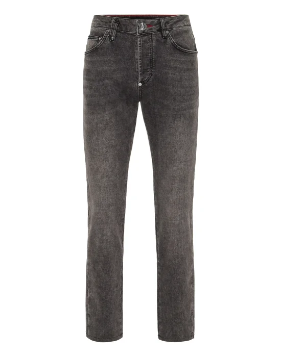 Super Straight Cut Denim Trousers Teddy Patch