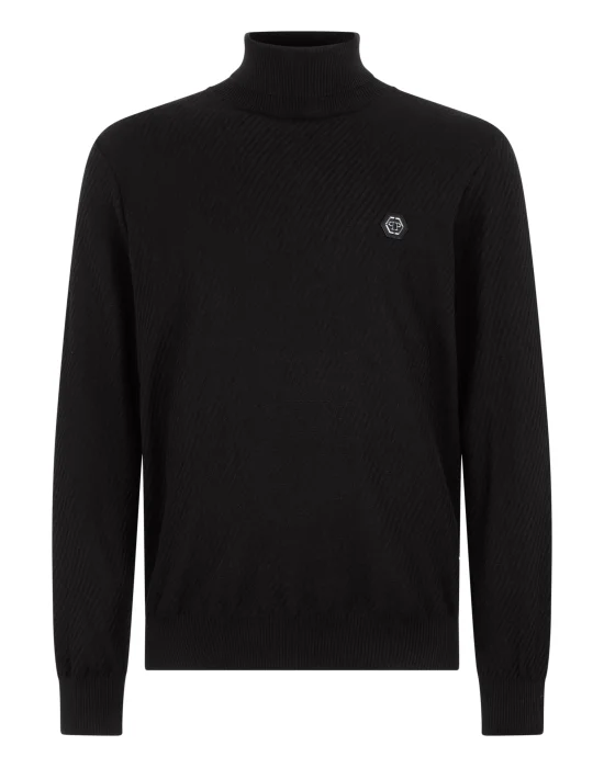 Knited Turtleneck Pullover Wool Silk Blend