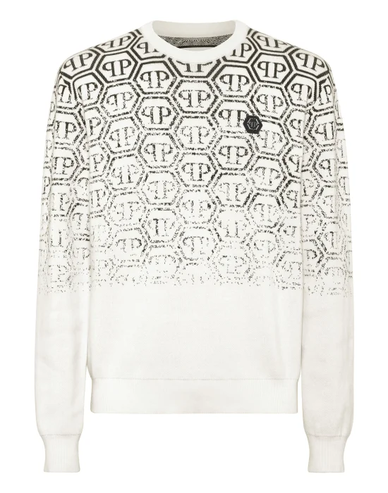Cotton Round Neck Pullover Jacquard Monogram