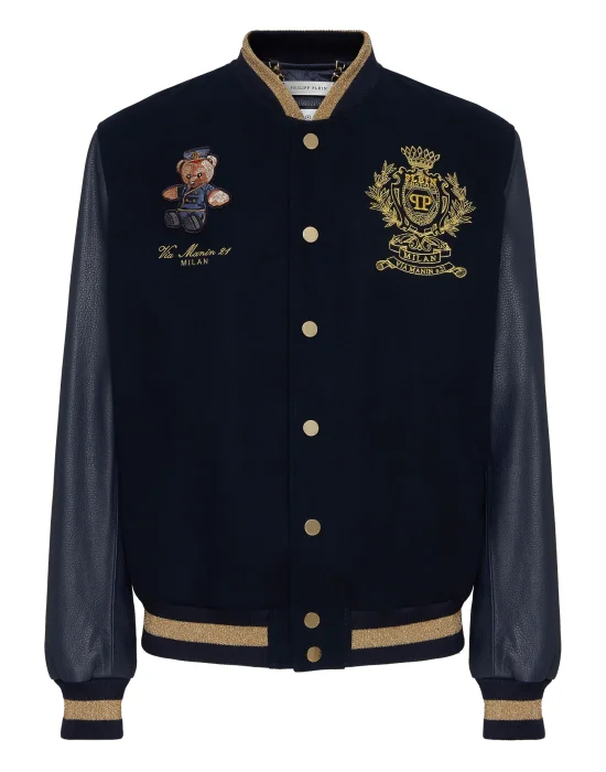 Leather and Wool Varsity Bomber Teddy Doorman