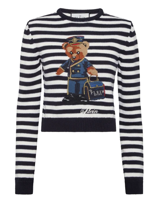 Striped Round Neck Pullover Teddy Doorman