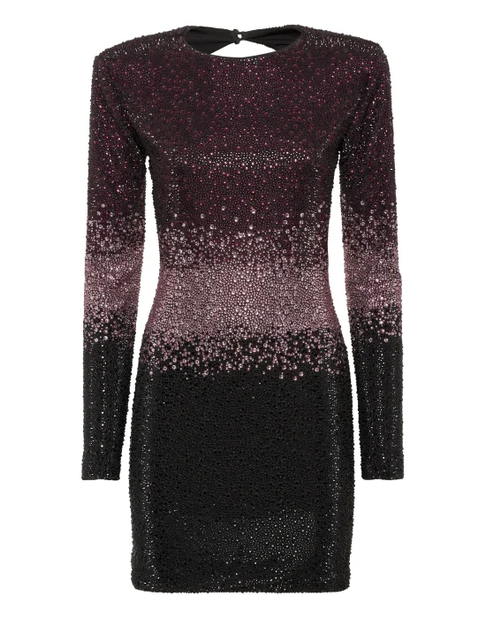 Low-cut Back Long-Sleeved Mini Dress Mix Strass Degrade