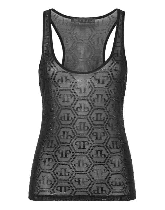 Tulle Tank Top Monogram Strass