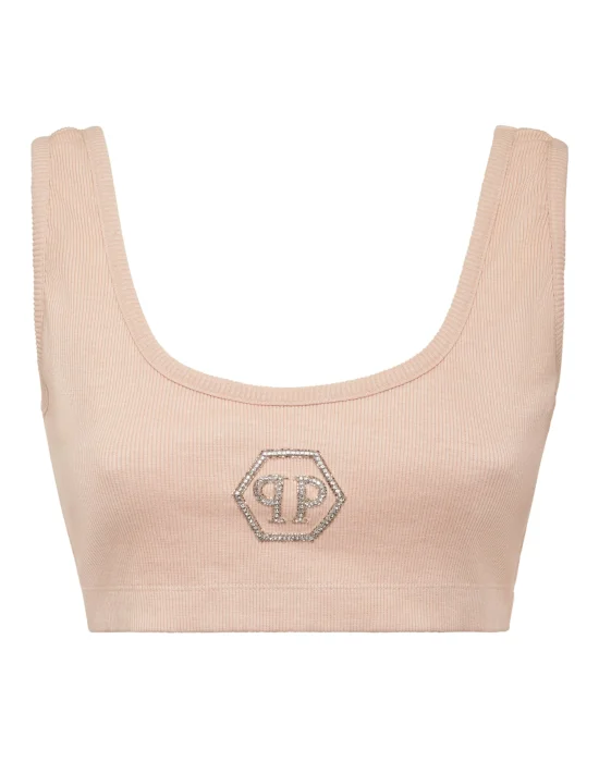 Rib Cropped Tank Top Stones Wash Hexagon