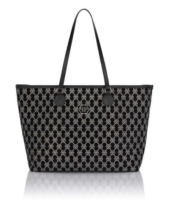 Suede Shopper Bag Monogram Strass