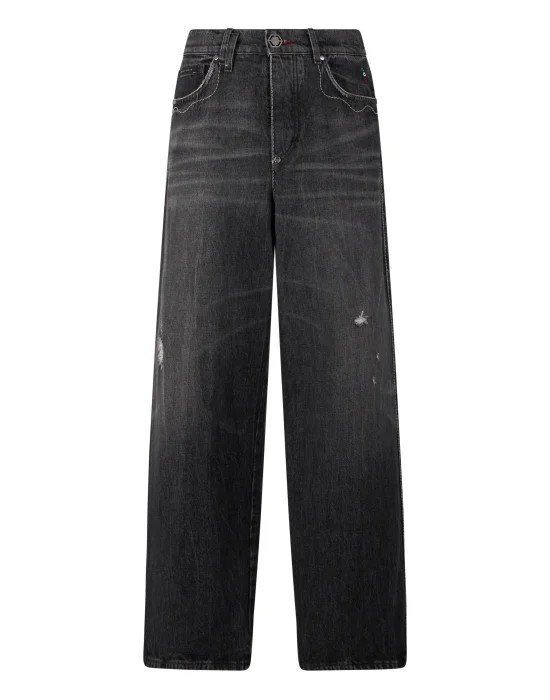 Loose Wide Fit Jeans Contrast Stitching