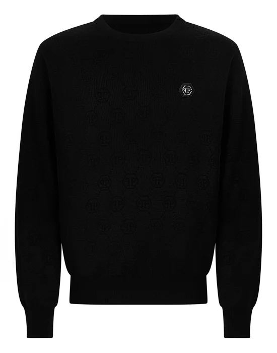 Merino Wool Round Neck Pullover Monogram