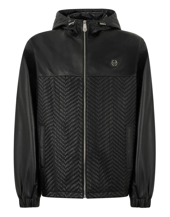 Leather Jacket Weaved Inserts
