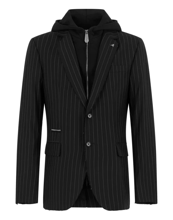 Hooded Blazer Pinstripe
