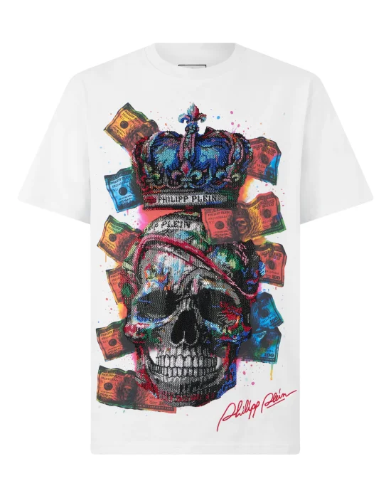 Round Neck T-Shirt Multicolor Dollar Skull