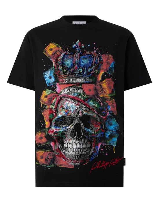 Round Neck T-Shirt Multicolor Dollar Skull