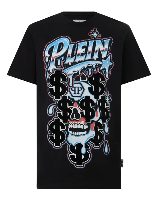 Round Neck T-Shirt Dollar Dripping Skull