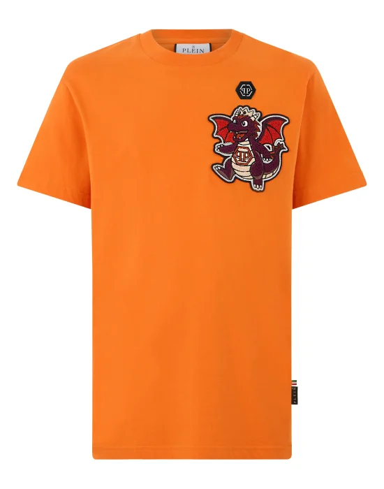 Round Neck T-Shirt Chest Dragon Stones