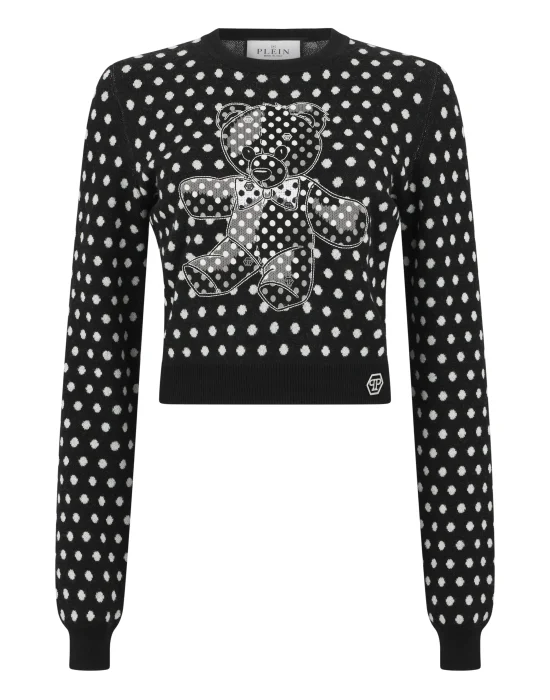 Round Neck Pullover Teddy Polka Dot
