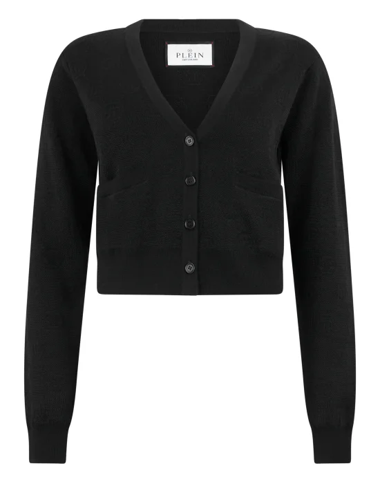 Merino Wool Cardigan Jacquard Monogram