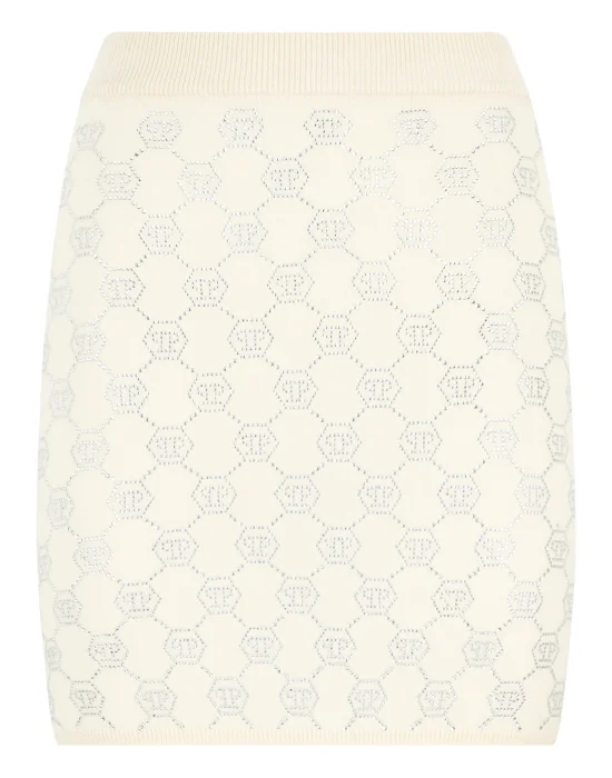 Wool Knitted Skirt Monogram Strass
