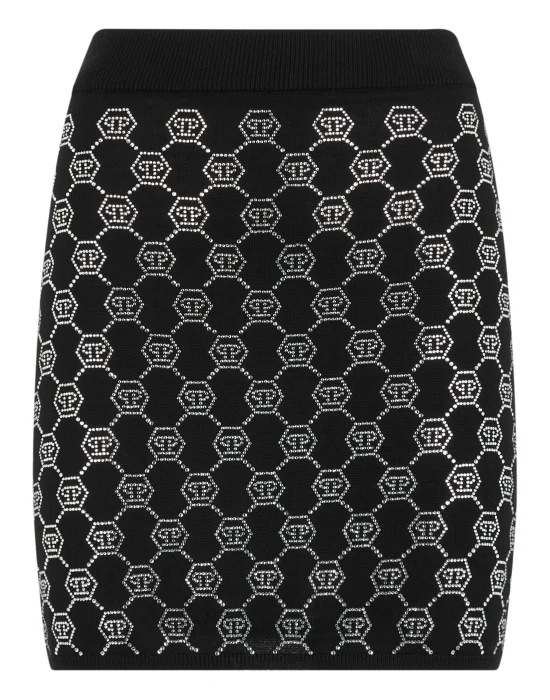 Wool Knitted Skirt Monogram Strass
