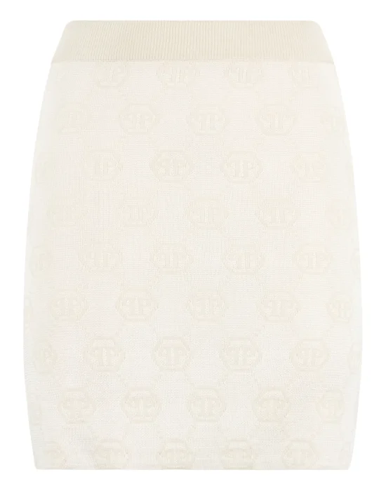 Merino Wool Mini Skirt Jacquard Monogram