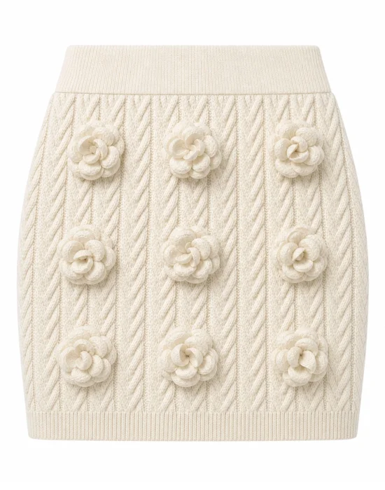 Knitted Mini Skirt Roses