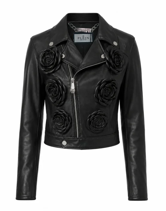 Cropped Biker Jacket Flower