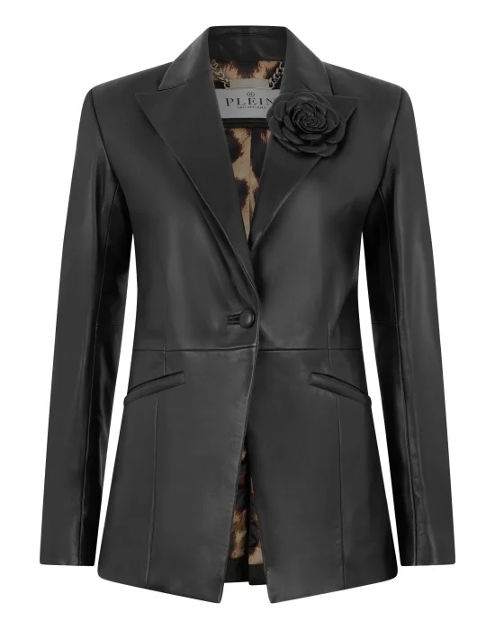 Fitted Leather Blazer Flower