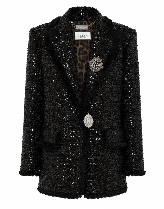 Tweed Boyfriend's Fit Blazer Paillettes