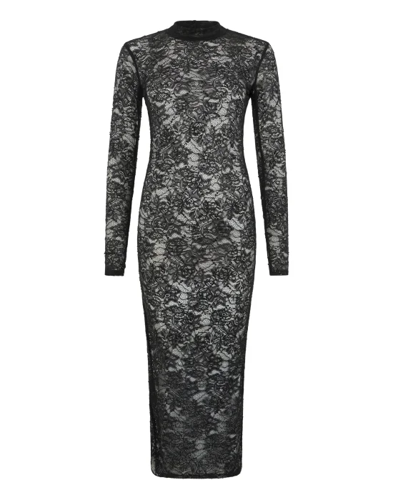 Lace Open Back Long Dress Monogram Strass Monogram Strass