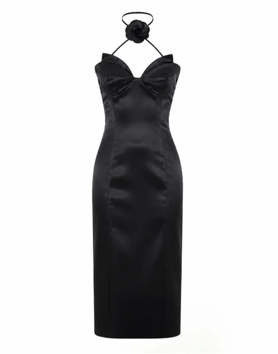 Satin Midi Dress Flower