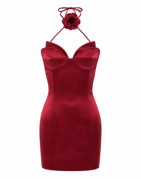 Satin Mini Dress Flower