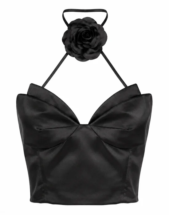Satin Halter Top Flower