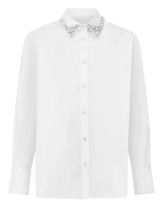 Chiffon Regular Shirt Crystal Collar