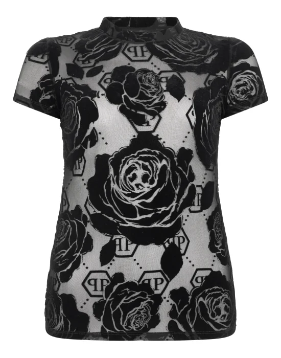 Sexy Pure Fit T-Shirt Flock Flower Monogram