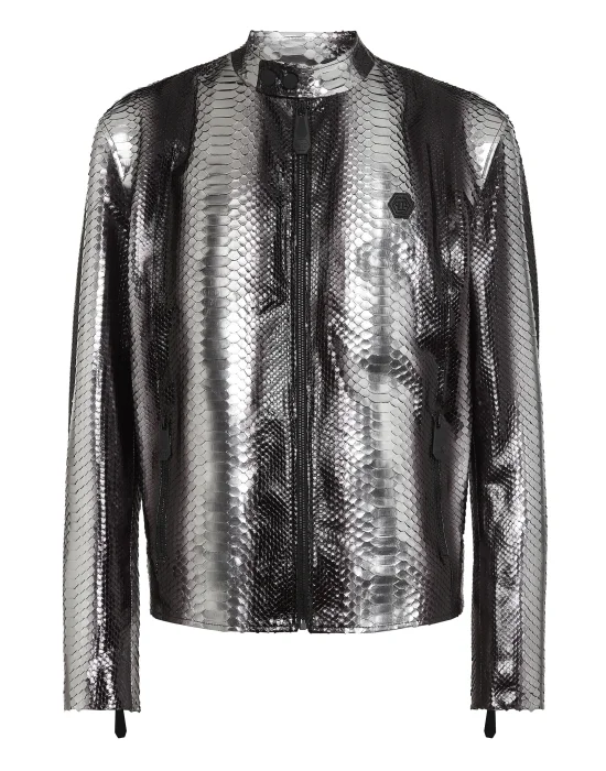 Python Leather Moto Jacket