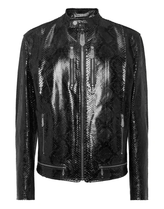 Python Leather Moto Jacket LS