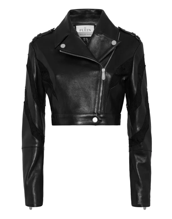 Lace Leather Multicutting Biker Jacket