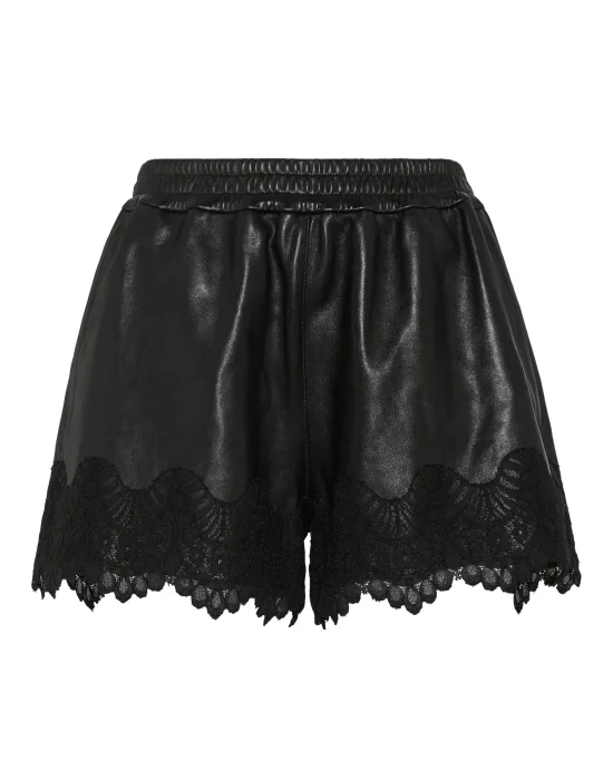 Lace Leather Multicutting Leather Shorts