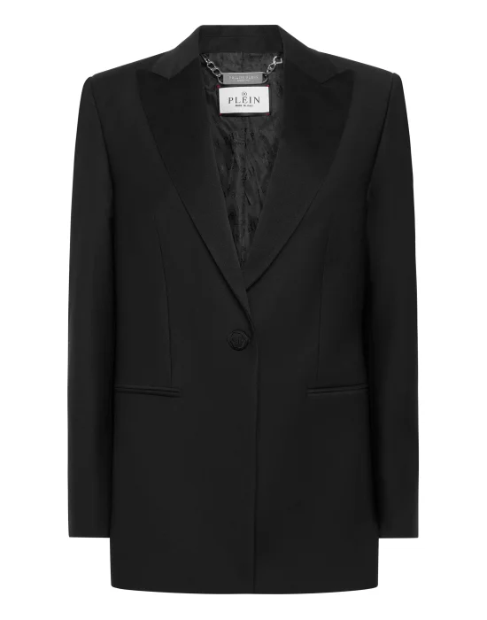 Wool Blazer Boyfriend Fit Face Strass