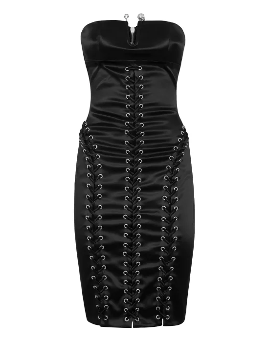 Satin Criss Cross Corset-Style Midi Dress Piercing