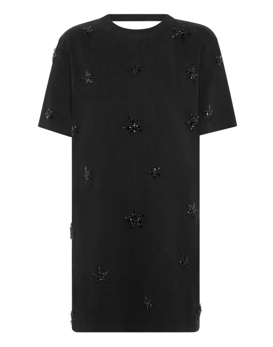 Jersey T-shirt Mini Dress Round Neck SS Stars