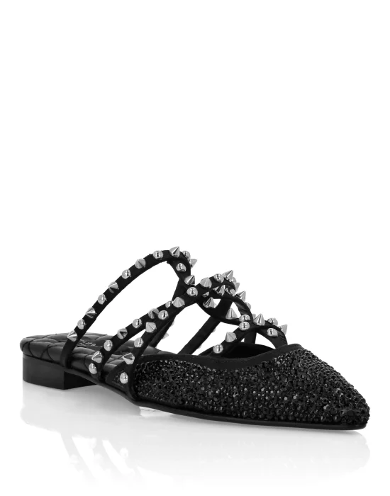 Mules Flat Satin And Studs